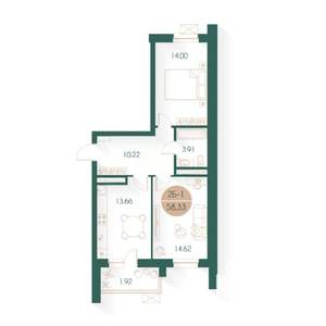 2-к квартира, строящийся дом, 58м2, 16/17 этаж