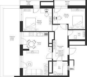 2-к квартира, вторичка, 70м2, 17/24 этаж