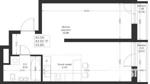 1-к квартира, вторичка, 45м2, 3/24 этаж