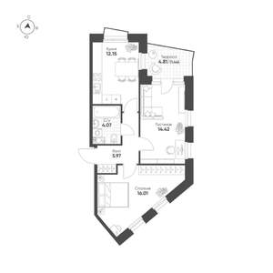 2-к квартира, строящийся дом, 54м2, 10/19 этаж