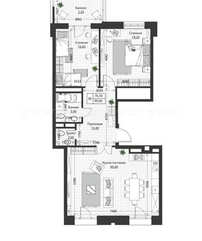 3-к квартира, строящийся дом, 99м2, 4/4 этаж