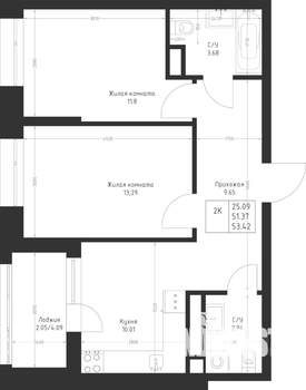 2-к квартира, вторичка, 53м2, 3/23 этаж