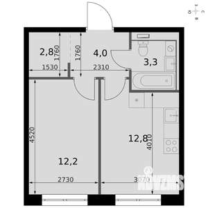 1-к квартира, вторичка, 35м2, 17/19 этаж