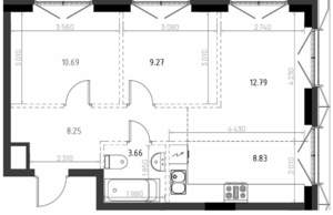 3-к квартира, строящийся дом, 53м2, 15/15 этаж