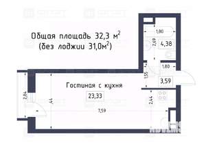 Студия квартира, вторичка, 31м2, 2/19 этаж