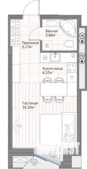 Студия квартира, вторичка, 30м2, 5/10 этаж