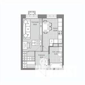 1-к квартира, вторичка, 38м2, 10/19 этаж