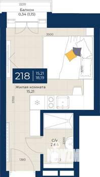 1-к квартира, вторичка, 18м2, 2/5 этаж