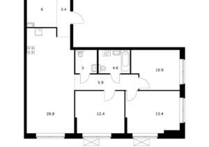 3-к квартира, вторичка, 88м2, 8/17 этаж