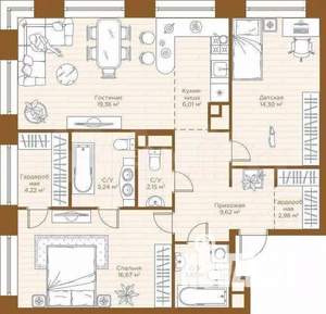 3-к квартира, строящийся дом, 81м2, 13/28 этаж