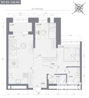 2-к квартира, строящийся дом, 69м2, 14/23 этаж