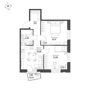2-к квартира, строящийся дом, 57м2, 11/19 этаж
