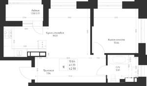 1-к квартира, вторичка, 43м2, 12/23 этаж