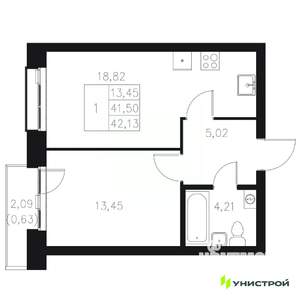 1-к квартира, вторичка, 42м2, 6/8 этаж