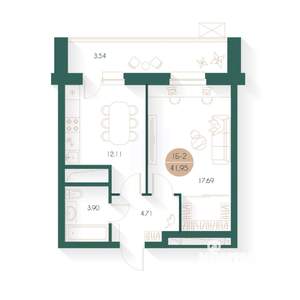 1-к квартира, строящийся дом, 41м2, 5/17 этаж