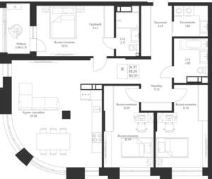 3-к квартира, вторичка, 101м2, 4/23 этаж