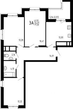 3-к квартира, строящийся дом, 77м2, 19/23 этаж