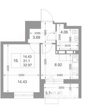 1-к квартира, вторичка, 32м2, 16/17 этаж