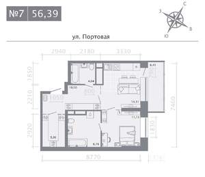 1-к квартира, строящийся дом, 56м2, 2/9 этаж