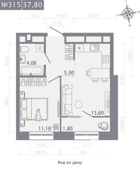 1-к квартира, строящийся дом, 38м2, 9/23 этаж