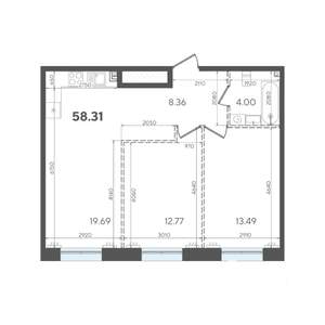 2-к квартира, строящийся дом, 58м2, 4/5 этаж