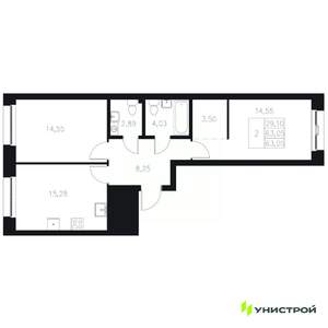 2-к квартира, вторичка, 63м2, 3/8 этаж