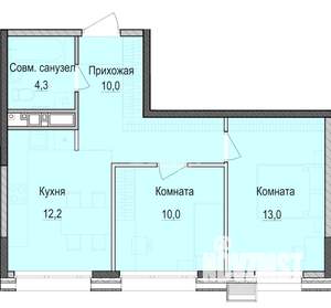2-к квартира, строящийся дом, 49м2, 17/18 этаж