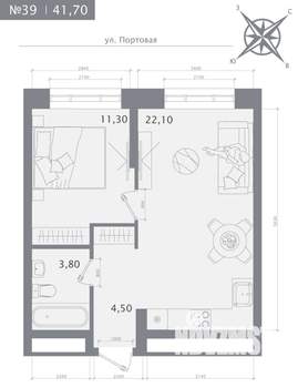 1-к квартира, строящийся дом, 42м2, 8/23 этаж