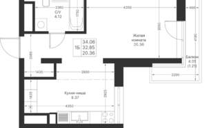 1-к квартира, вторичка, 34м2, 20/25 этаж