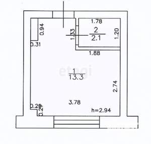 Студия квартира, вторичка, 15м2, 2/4 этаж