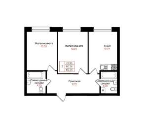 2-к квартира, вторичка, 60м2, 12/25 этаж
