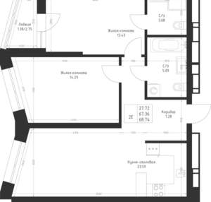 2-к квартира, вторичка, 69м2, 3/23 этаж