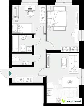 2-к квартира, вторичка, 58м2, 5/18 этаж