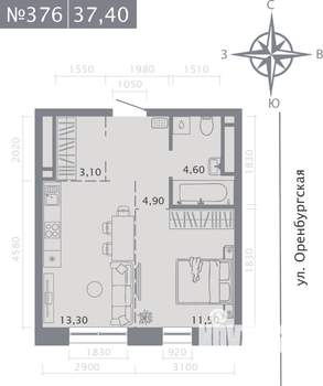 1-к квартира, вторичка, 37м2, 2/25 этаж