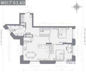 2-к квартира, строящийся дом, 64м2, 17/25 этаж