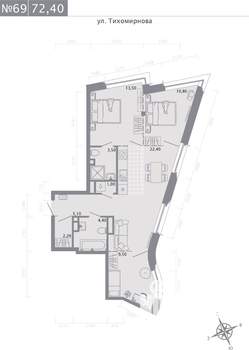 3-к квартира, строящийся дом, 72м2, 4/5 этаж