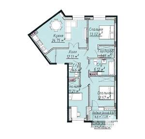 3-к квартира, строящийся дом, 88м2, 6/7 этаж