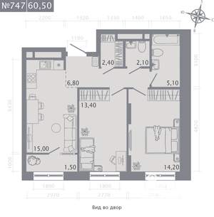 2-к квартира, строящийся дом, 61м2, 13/23 этаж