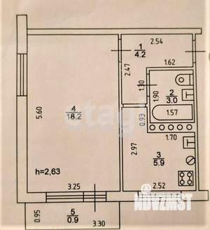 1-к квартира, вторичка, 34м2, 4/5 этаж