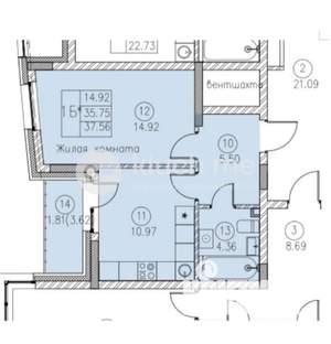1-к квартира, вторичка, 38м2, 3/9 этаж