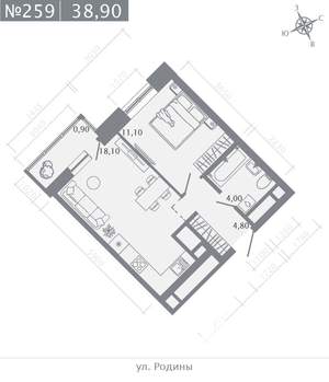 1-к квартира, строящийся дом, 39м2, 14/23 этаж
