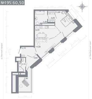 1-к квартира, строящийся дом, 61м2, 25/25 этаж
