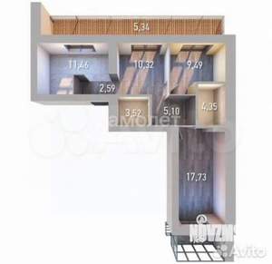 3-к квартира, строящийся дом, 70м2, 9/9 этаж