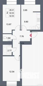 2-к квартира, строящийся дом, 53м2, 3/10 этаж