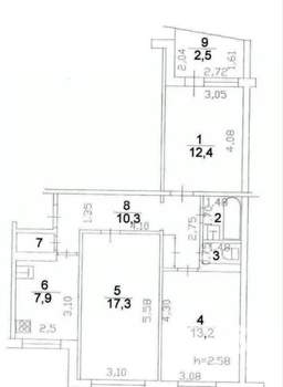 3-к квартира, вторичка, 67м2, 2/9 этаж