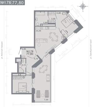2-к квартира, строящийся дом, 78м2, 22/25 этаж