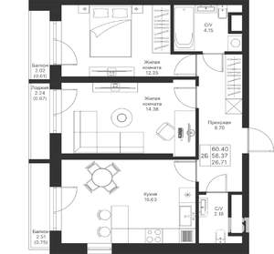 2-к квартира, вторичка, 60м2, 4/24 этаж