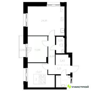2-к квартира, вторичка, 71м2, 7/8 этаж