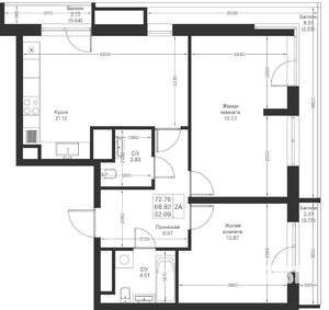2-к квартира, вторичка, 73м2, 9/24 этаж