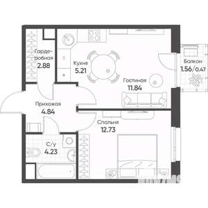2-к квартира, строящийся дом, 42м2, 8/18 этаж